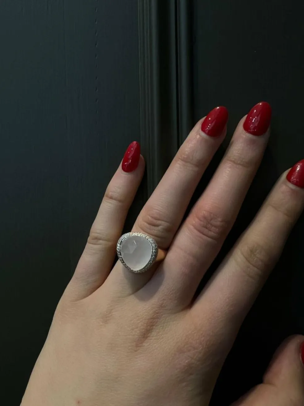 Bague en or rose 18 carats avec quartz blanc de 8,05 ct et diamant