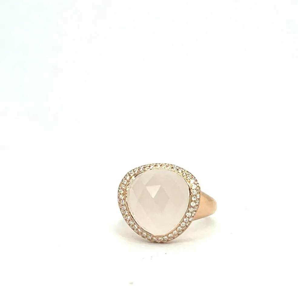 Bague en or rose 18 carats avec quartz blanc de 8,05 ct et diamant