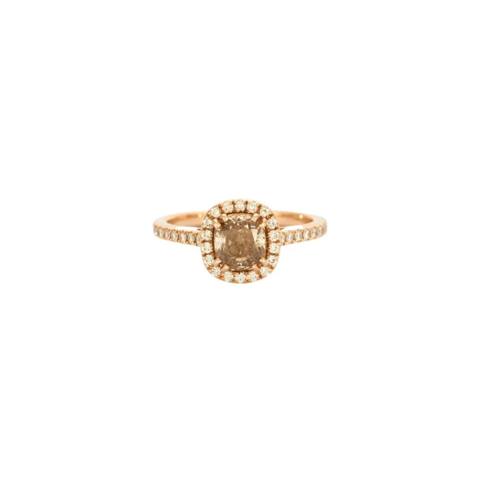 Bague en or rose diamant brun