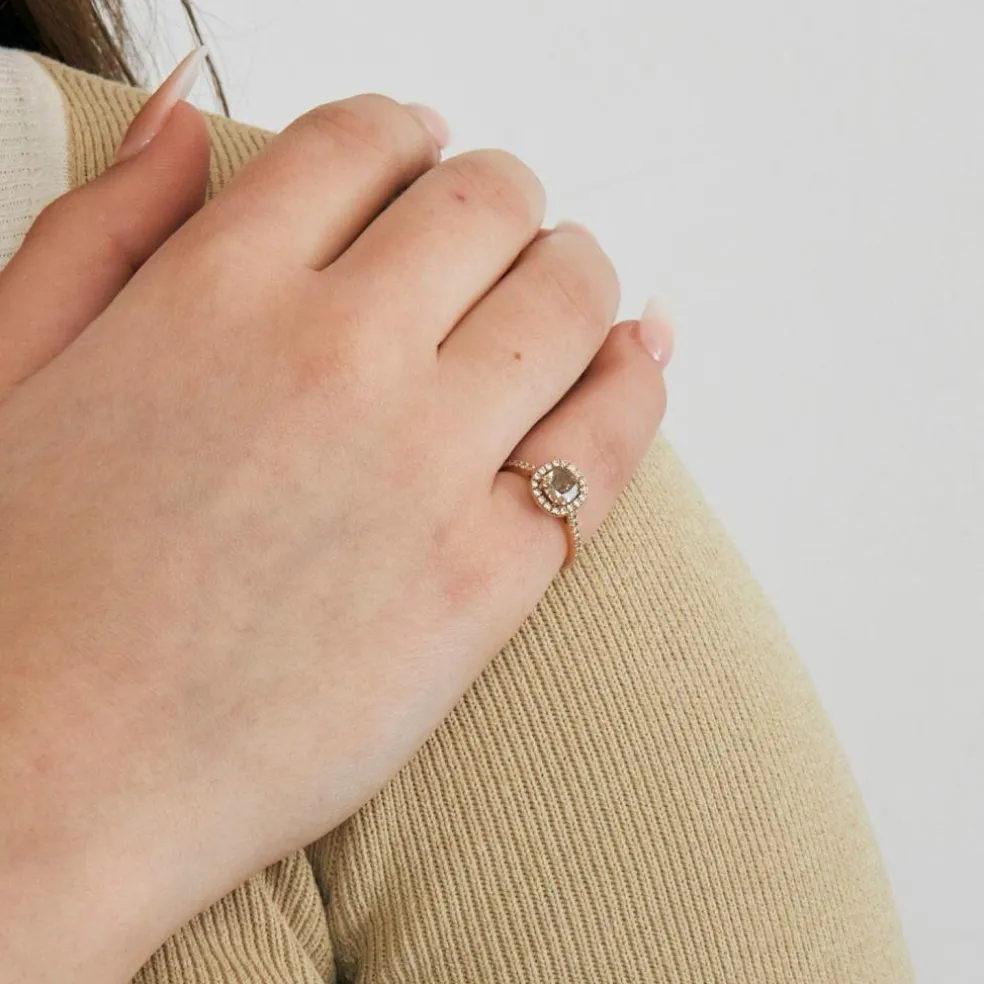 Bague en or rose diamant brun