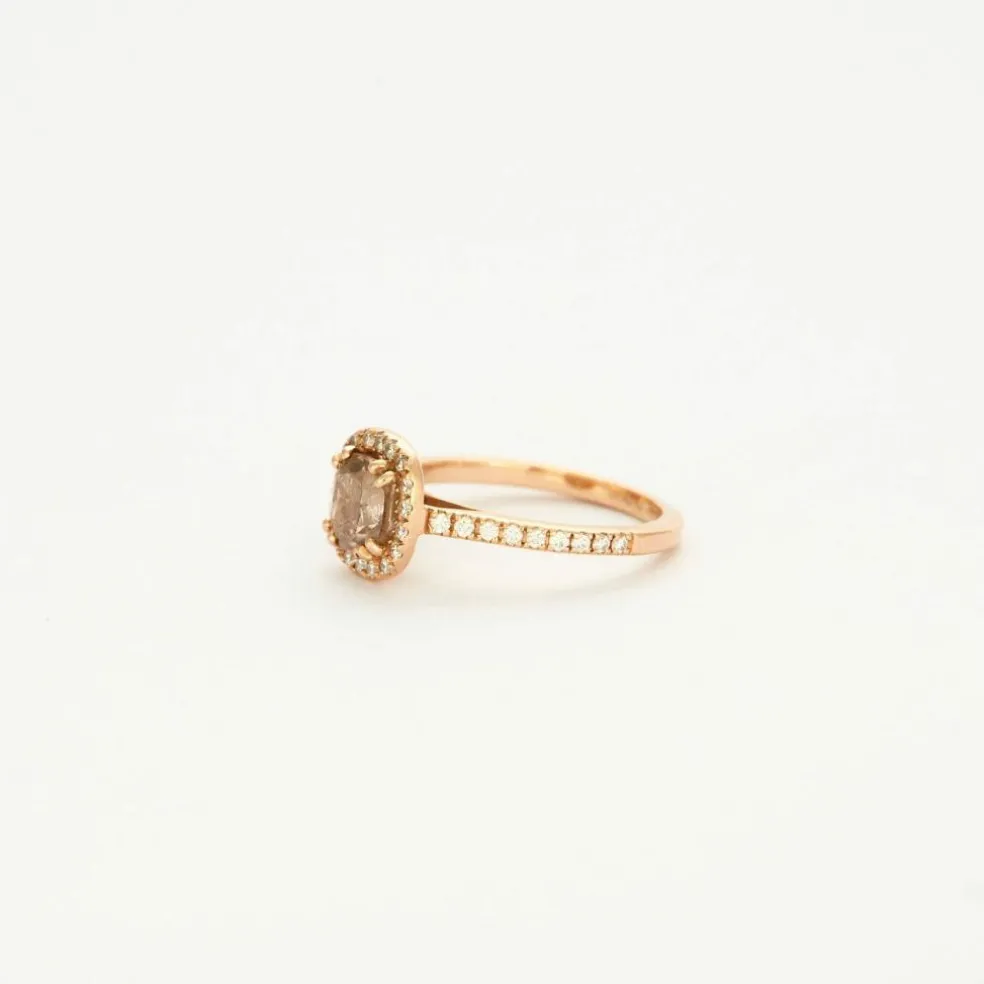 Bague en or rose diamant brun