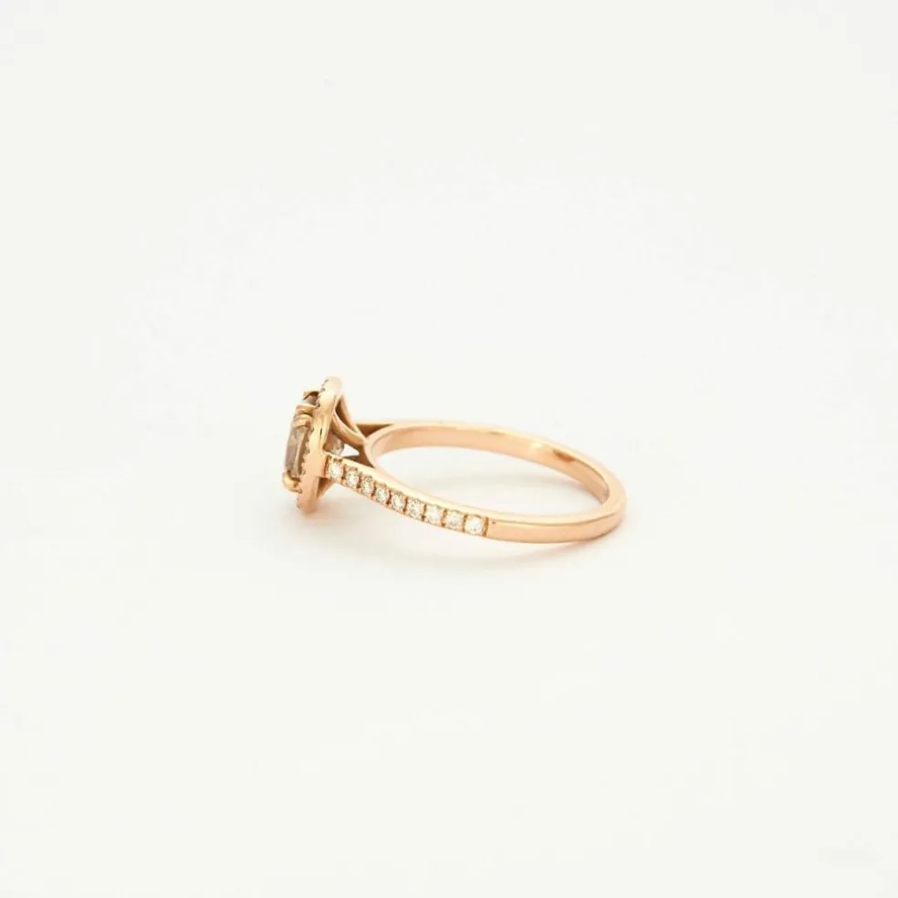 Bague en or rose diamant brun