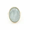 Bague en or rose et argent avec aigue-marine laiteuse