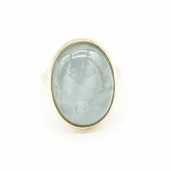 Bague en or rose et argent avec aigue-marine laiteuse