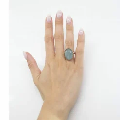 Bague en or rose et argent avec aigue-marine laiteuse