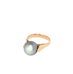 Bague en or rose et perle grise