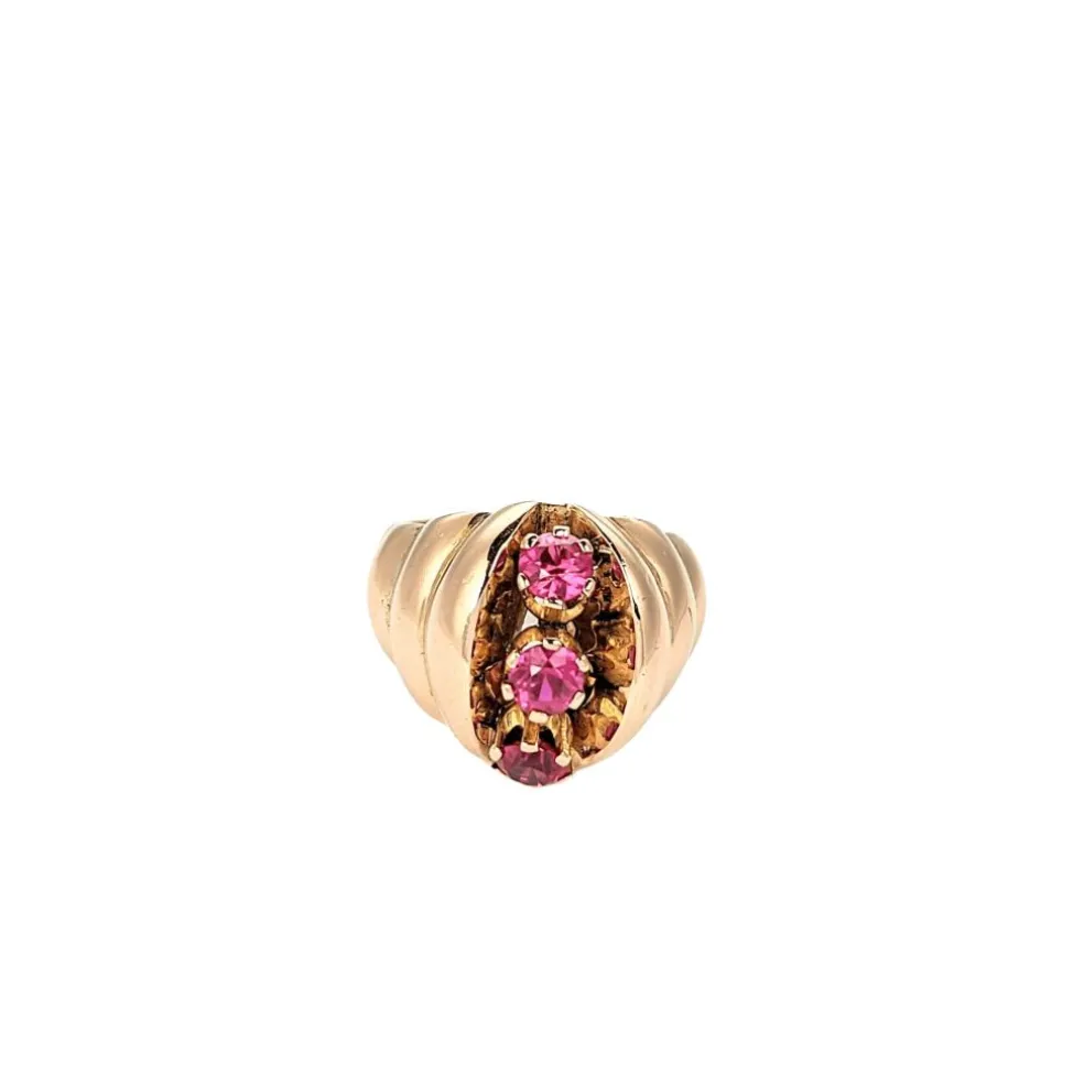 Bague en or rose et pierres roses