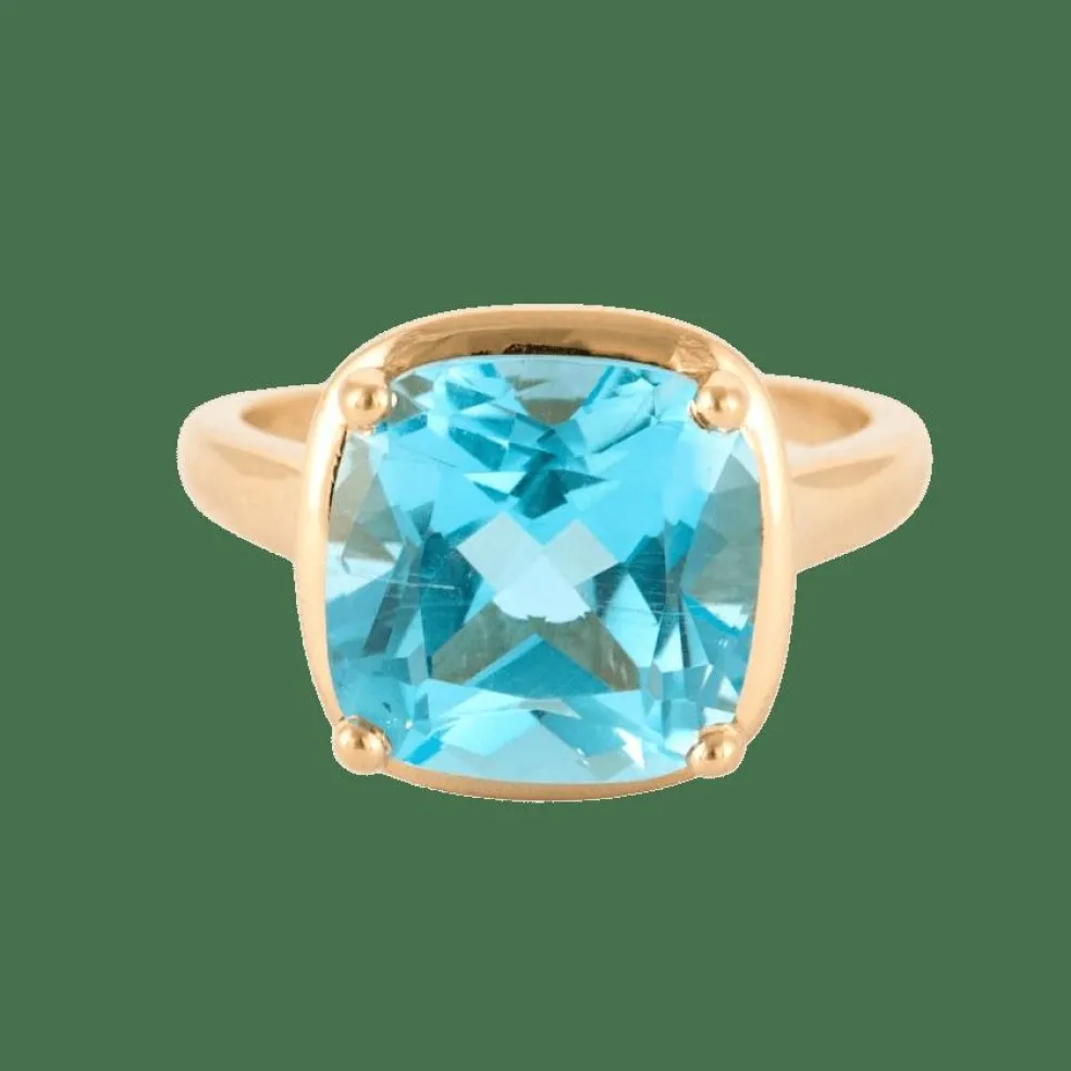 Bague en or rose et topaze bleue