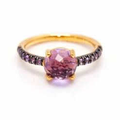 Bague en or rose, saphirs et améthyste