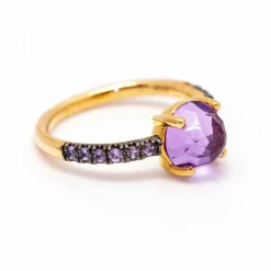 Bague en or rose, saphirs et améthyste