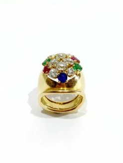 Bague en or, rubis, diamants, saphirs, émeraudes