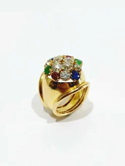 Bague en or, rubis, diamants, saphirs, émeraudes