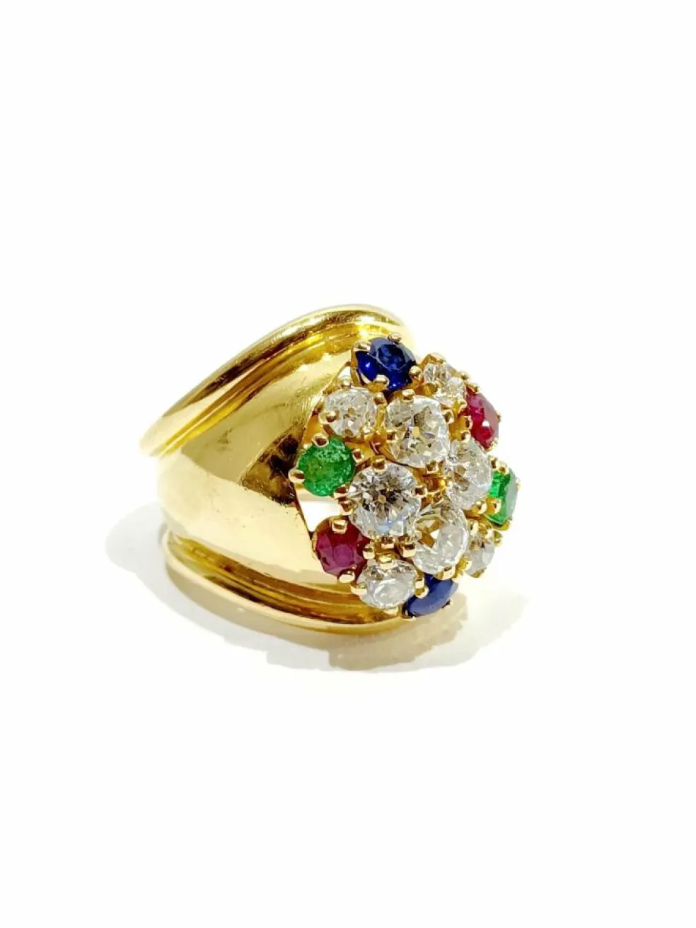 Bague en or, rubis, diamants, saphirs, émeraudes