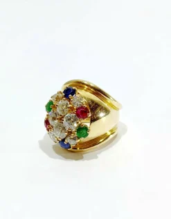 Bague en or, rubis, diamants, saphirs, émeraudes