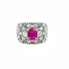 Bague en or vintage certifiée sans chaleur avec diamants et rubis de Birmanie gravés