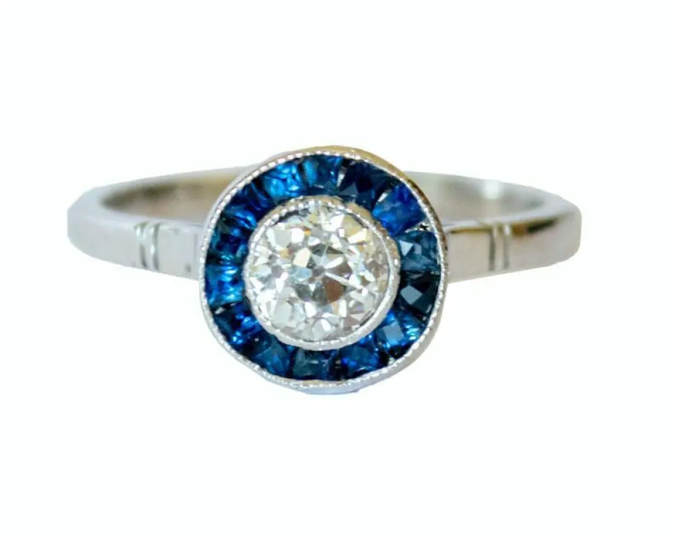 Bague en platine 950 avec diamants et saphirs