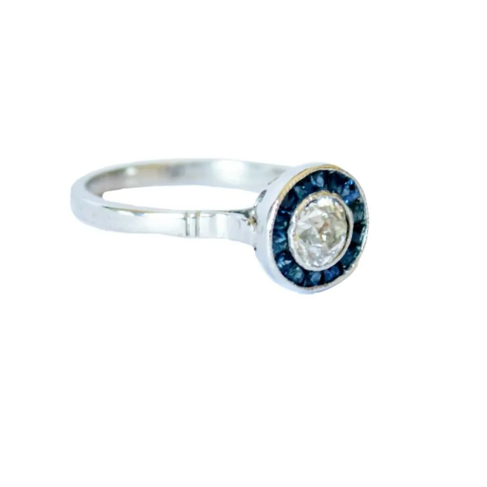 Bague en platine 950 avec diamants et saphirs