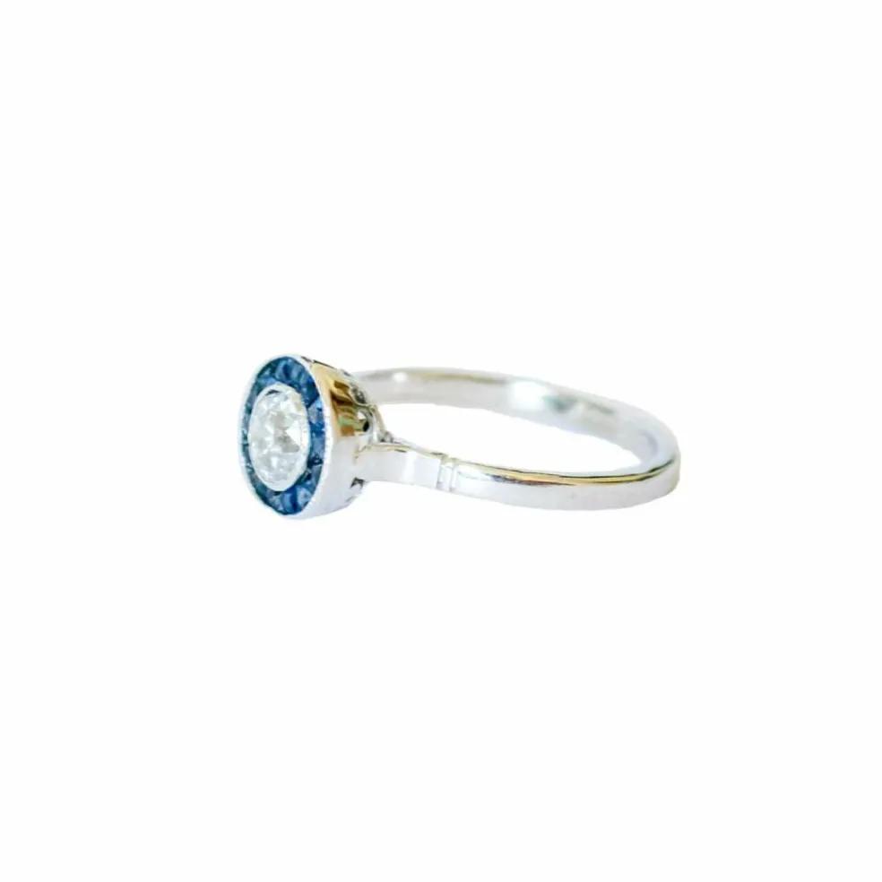 Bague en platine 950 avec diamants et saphirs