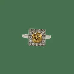 Bague en platine 850, diamants et saphir jaune naturels