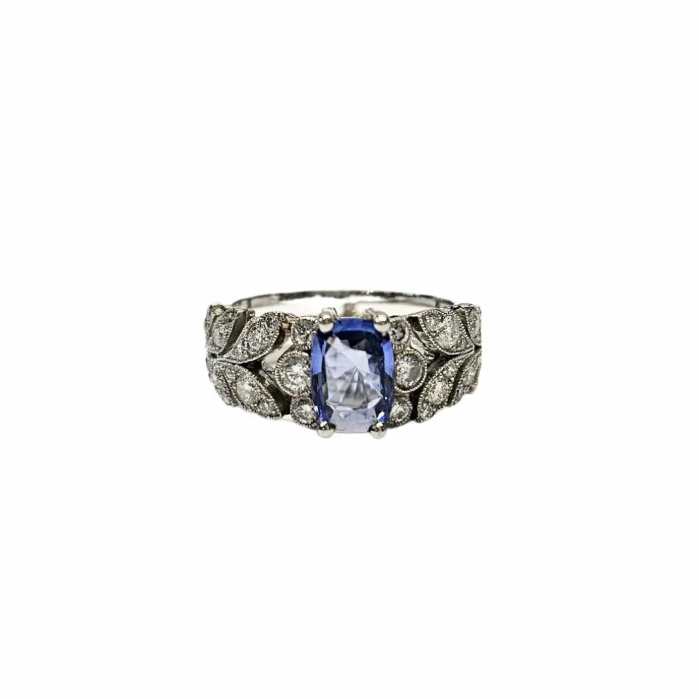 Bague en platine 850, diamants et saphir bleu naturels