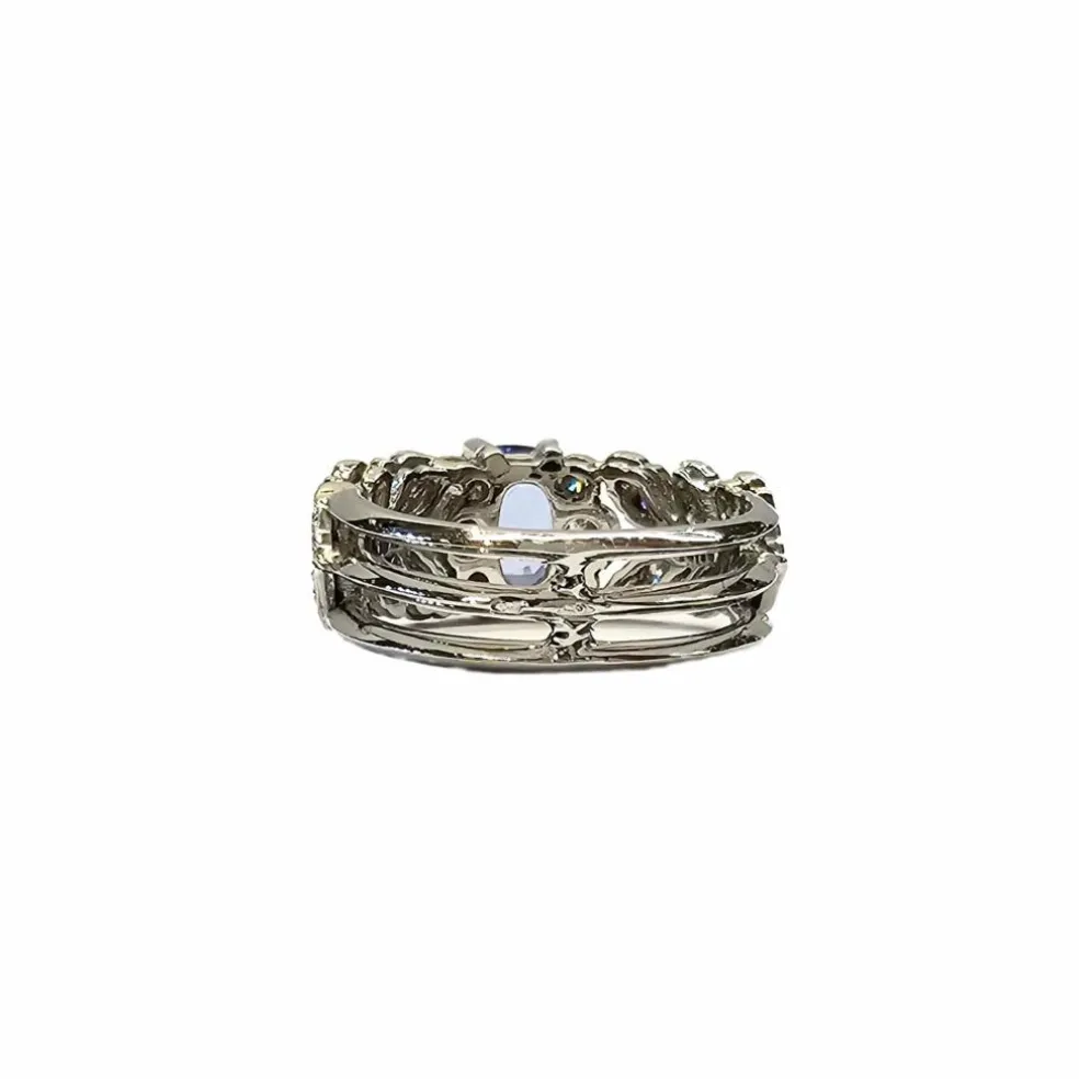 Bague en platine 850, diamants et saphir bleu naturels