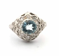 Bague en platine avec aigue-marine et diamants