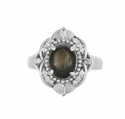 Bague en platine avec doublet saphir et petits diamants
