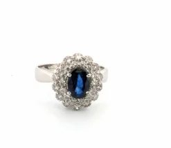 Bague en platine avec saphir central et diamants