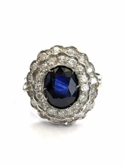 Bague en platine avec saphir et diamants