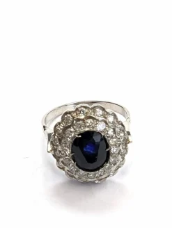 Bague en platine avec saphir et diamants