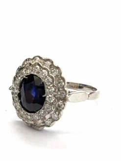 Bague en platine avec saphir et diamants