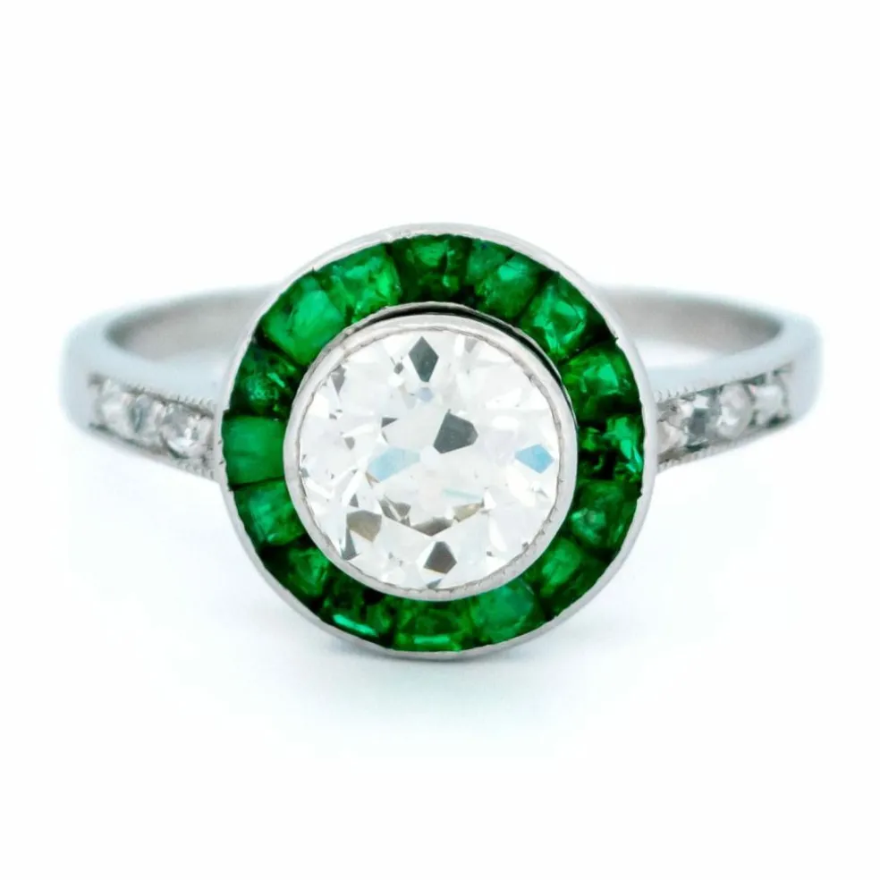 Bague en platine, diamant et émeraude 14249-2415