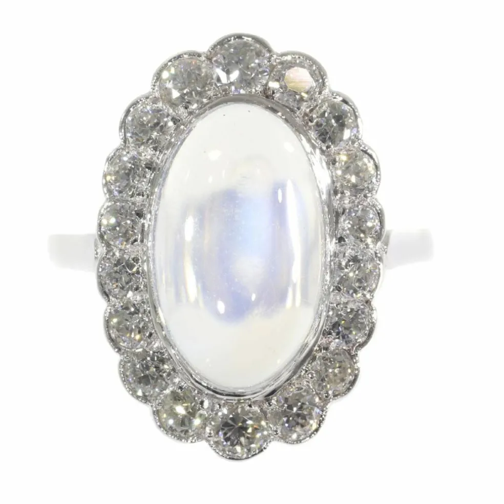 Bague en platine, diamant & pierre de lune