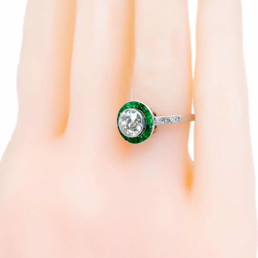 Bague en platine, diamant et émeraude 14249-2415