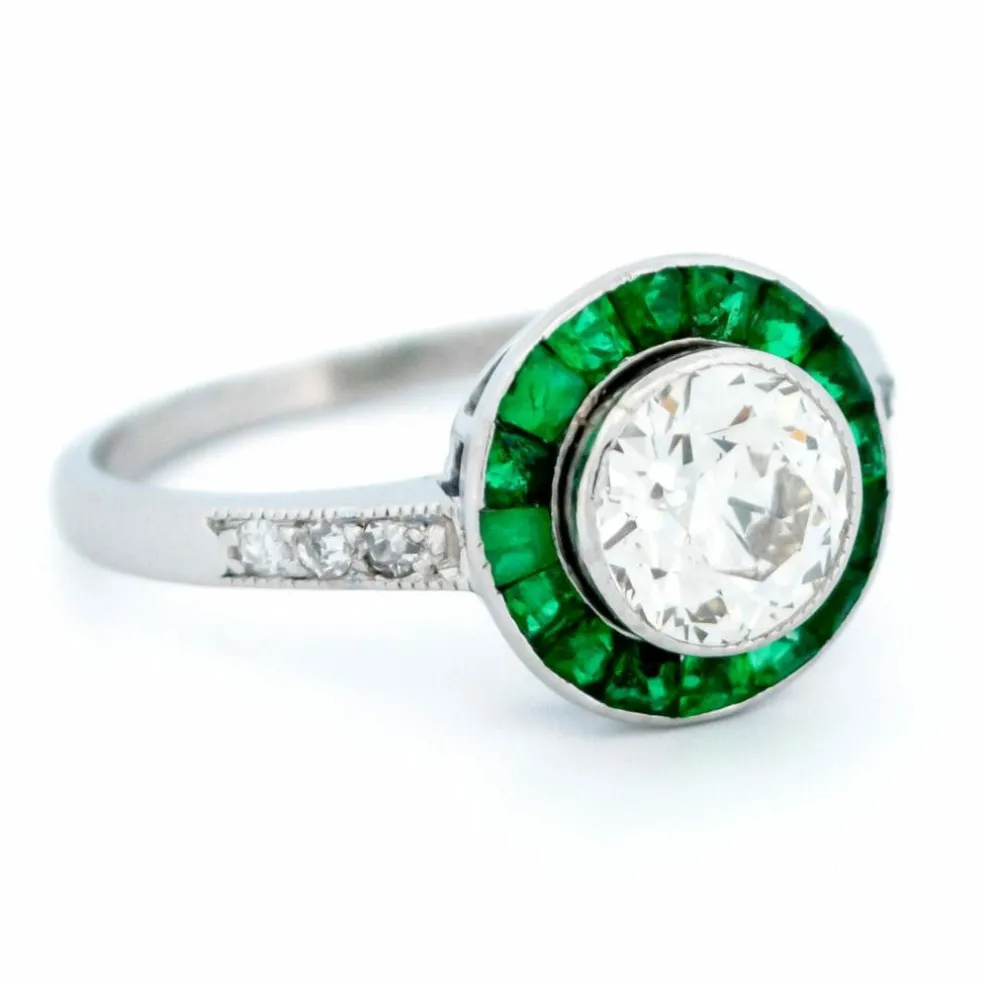 Bague en platine, diamant et émeraude 14249-2415