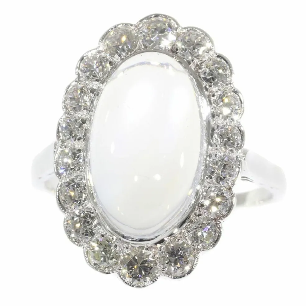 Bague en platine, diamant & pierre de lune