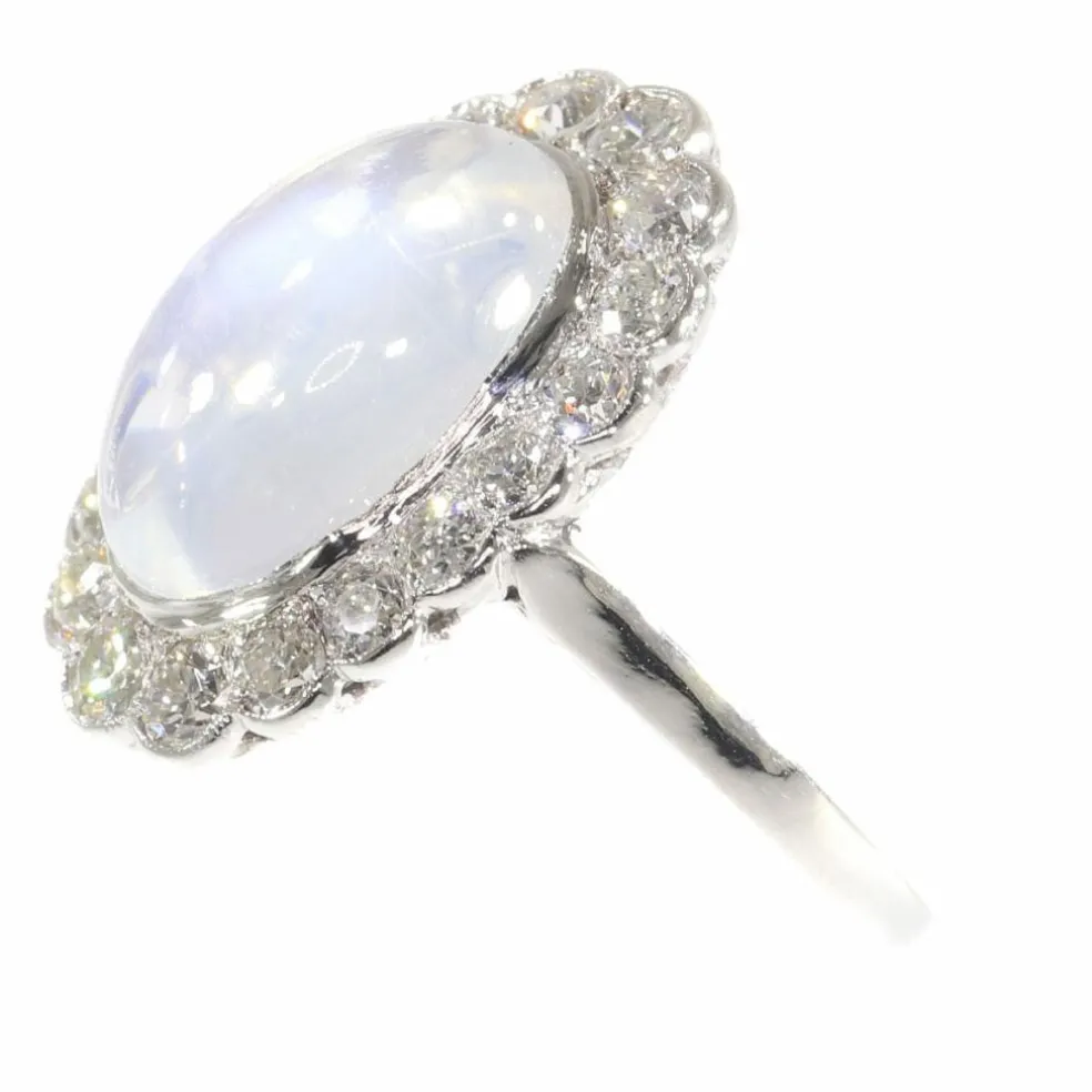 Bague en platine, diamant & pierre de lune