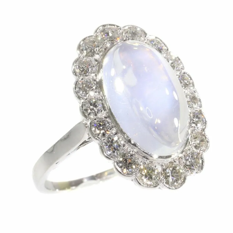 Bague en platine, diamant & pierre de lune