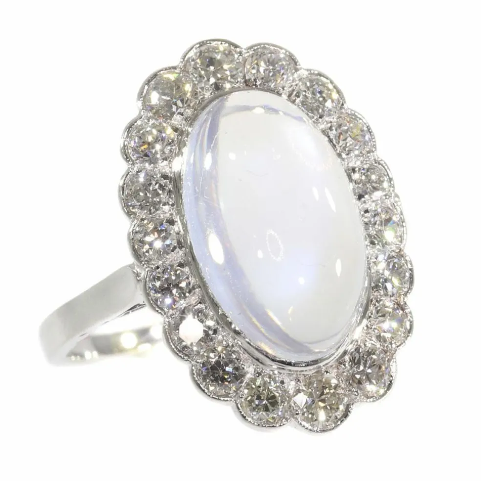 Bague en platine, diamant & pierre de lune