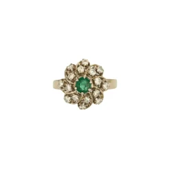 Bague en platine et or gris diamants et émeraude