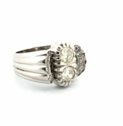 Bague en platine massif avec diamants centraux et diamants latéraux