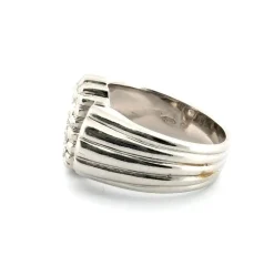 Bague en platine massif avec diamants centraux et diamants latéraux