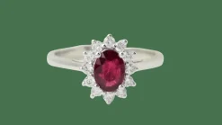 Bague entourage en or blanc, rubis et diamants