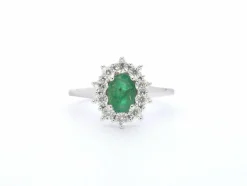 Bague entourage en or blanc avec émeraude et diamants