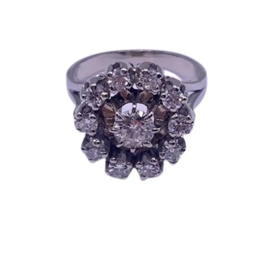 Bague Entourage Fleur Or Blanc 18k Diamants