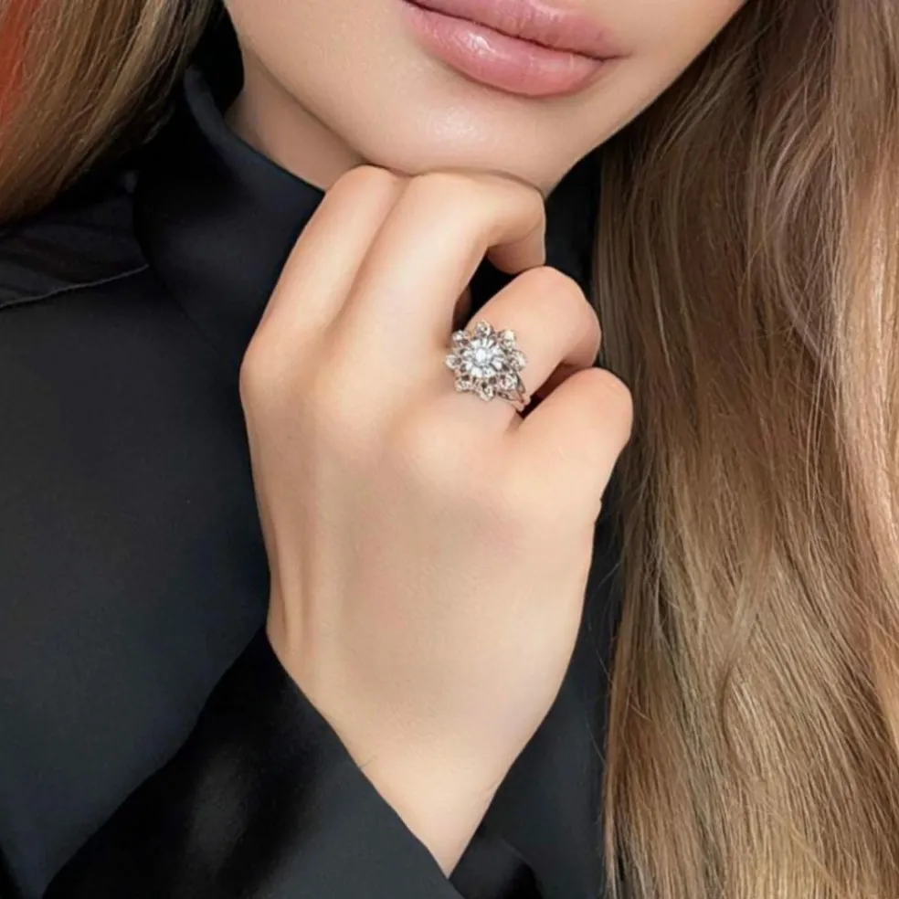 Bague Entourage Or Blanc Diamants