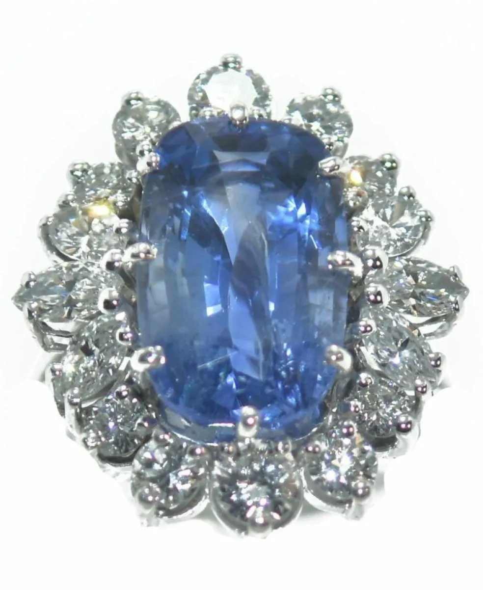Bague entourage saphir naturel et diamant