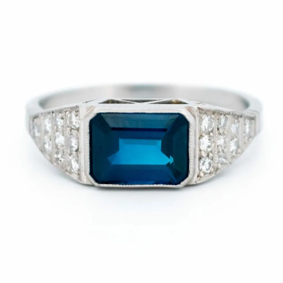 Bague Est-Ouest Diamant Saphir Platine