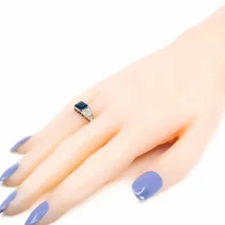 Bague Est-Ouest Diamant Saphir Platine