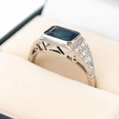 Bague Est-Ouest Diamant Saphir Platine